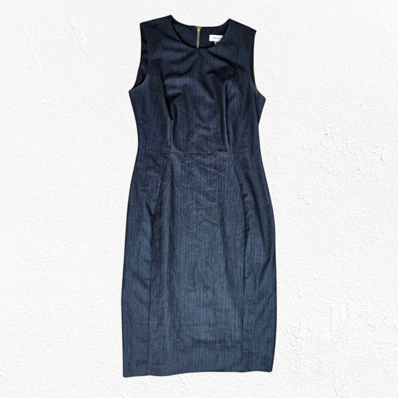 Calvin Klein Dark Wash Chambray Denim Bodycon Knee Length Career Dress Size 4 - Picture 1 of 6